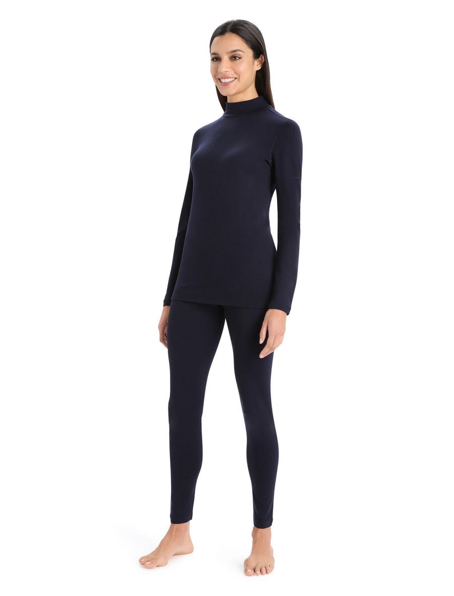 Midnight Navy Women's Icebreaker Merino 260 Tech Long Sleeve Turtleneck Base Layers | USA 1827RVDW